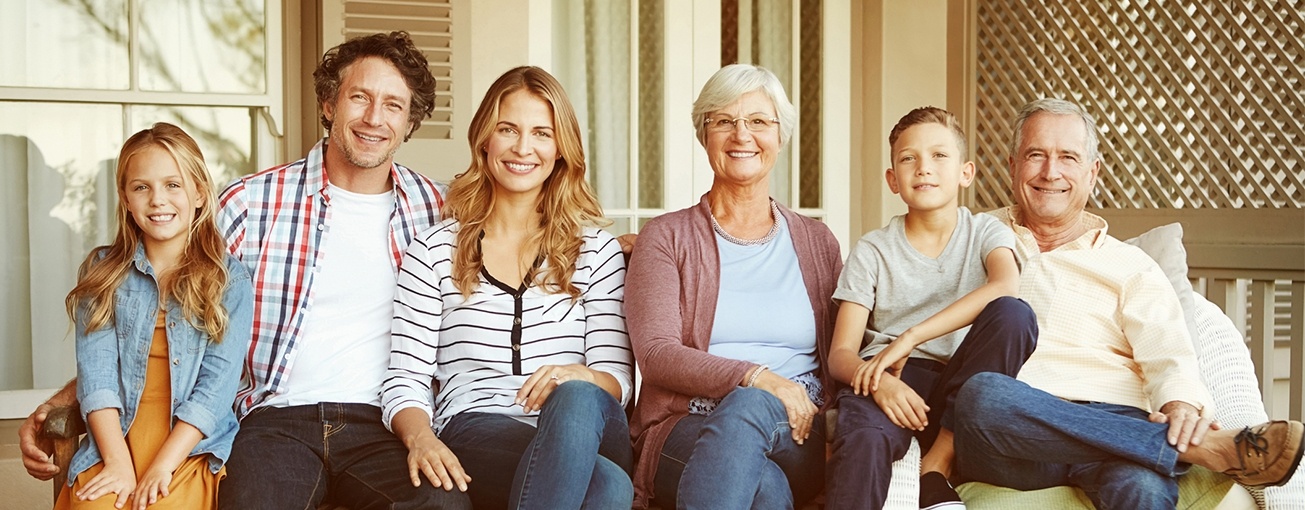 Smiling family outdoors